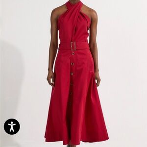Karen Millen Crimson Halter Belted Button-Front Maxi Dress